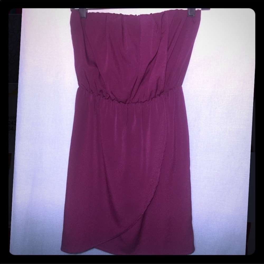 Lush Plum Strapless Short Wrap Dress